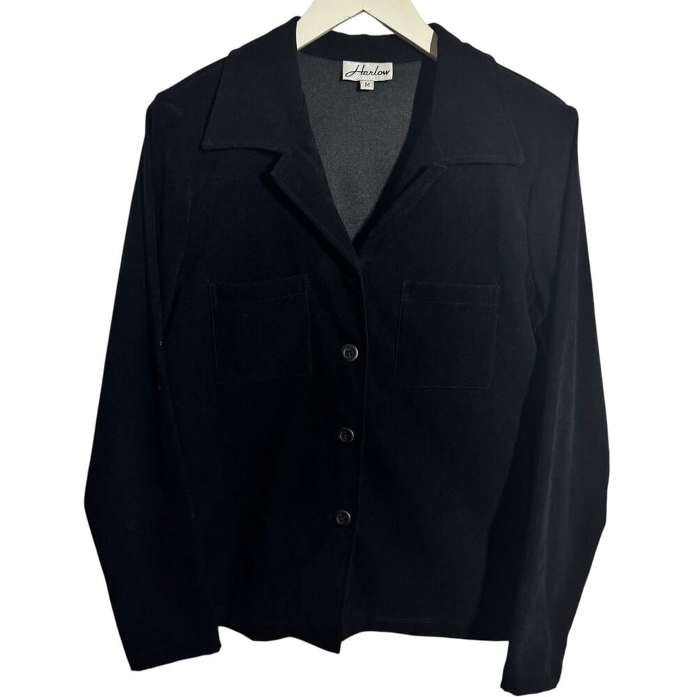 Vintage Harlow Top Women M Black Button Up Minimal Modest‎ Fall Capsule Wardrobe